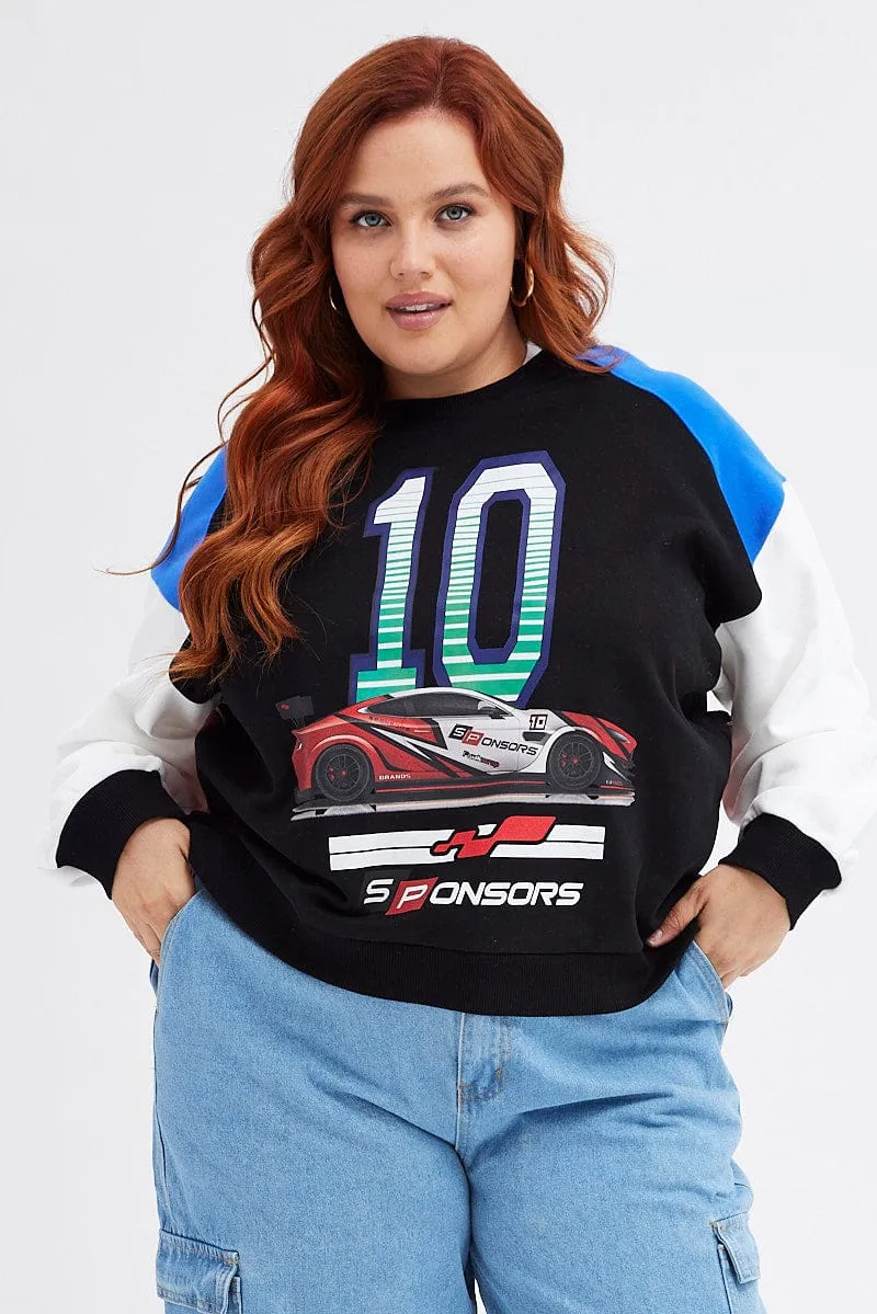 Multi Graphic Sweatshirt Moto Oversized Fleece product promotion