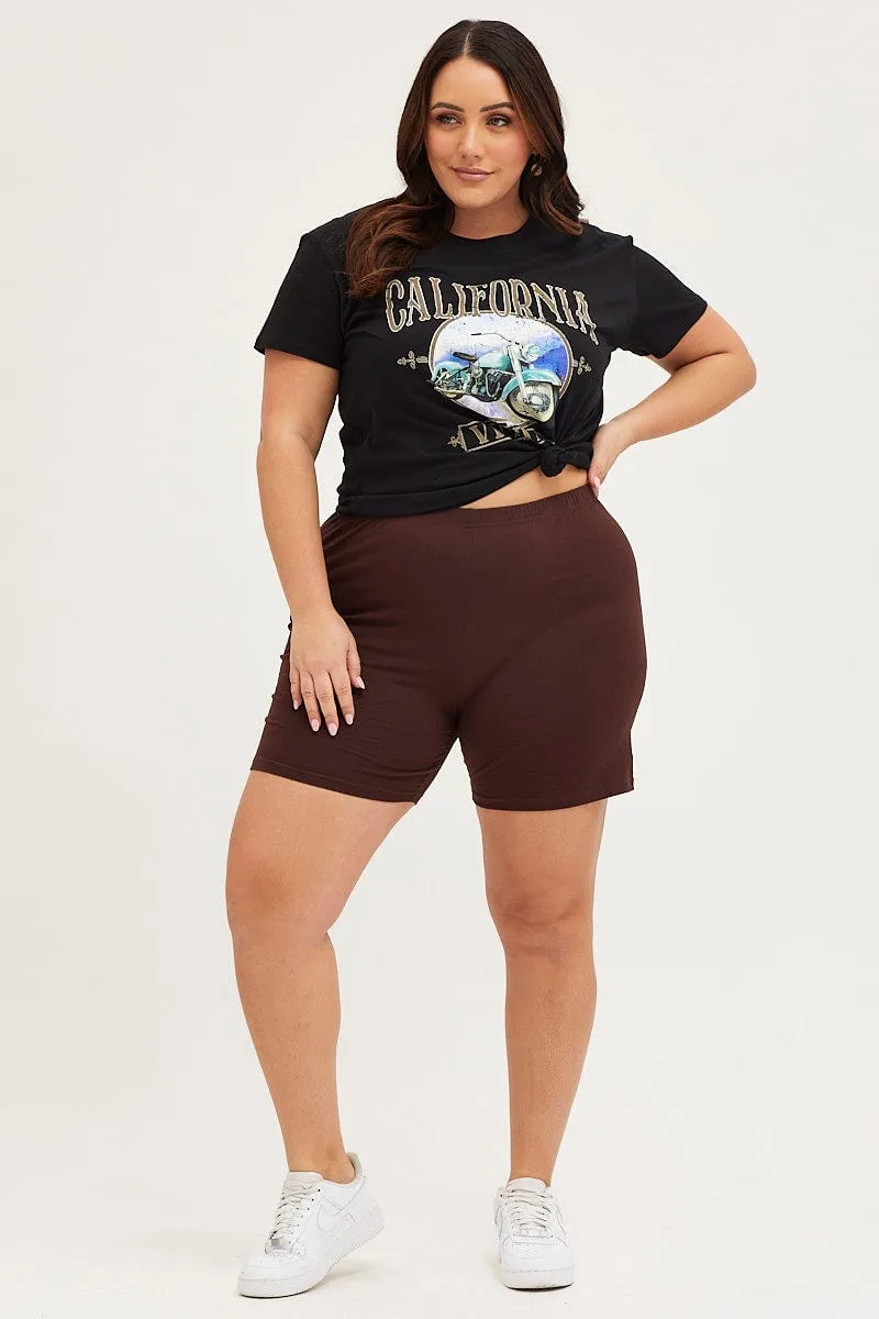 Casual Layers Weekend Style Black Graphic T-shirt Sun Crew Neck Short Sleeve Cotton