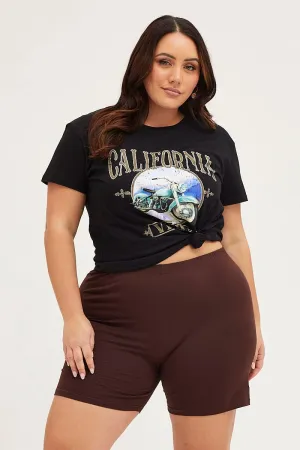 Glossy Look High Quality Printing Black Graphic T-shirt Sun Crew Neck Short Sleeve Cotton