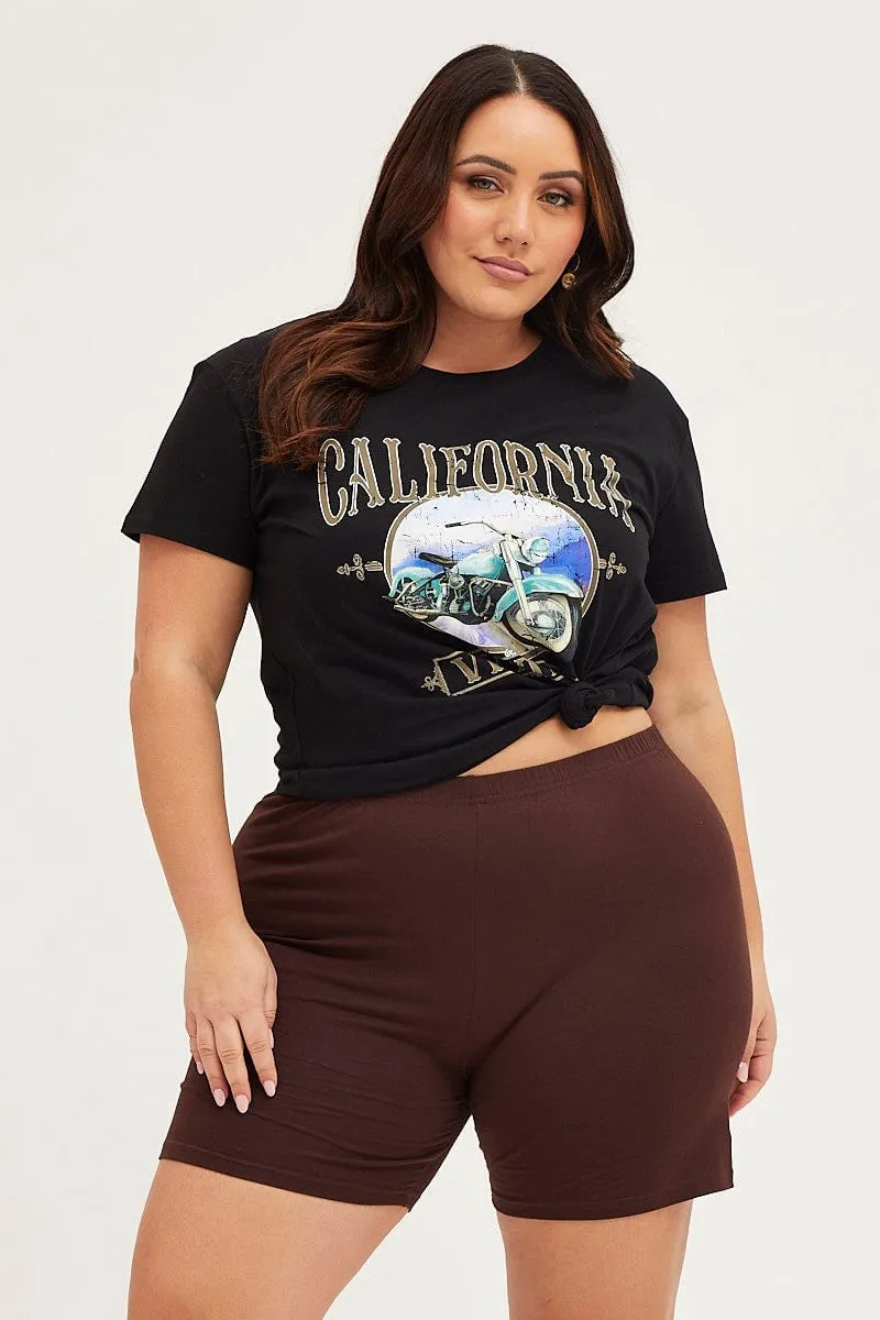 Glossy Look High Quality Printing Black Graphic T-shirt Sun Crew Neck Short Sleeve Cotton