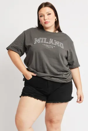 Grey Graphic T-shirt Short Sleeve Crew Neck Perfect Style Sporty Vibe