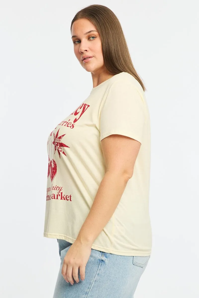 Yellow Graphic T-shirt Short Sleeve Crew Neck Timeless Piece