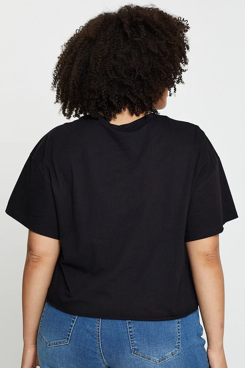 Comfortable Layer hypoallergenic material Black Crop T-shirt Santa Monica Short Sleeve Cotton Semi