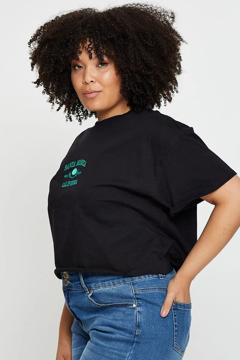 Timeless Piece Retro nostalgia Black Crop T-shirt Santa Monica Short Sleeve Cotton Semi