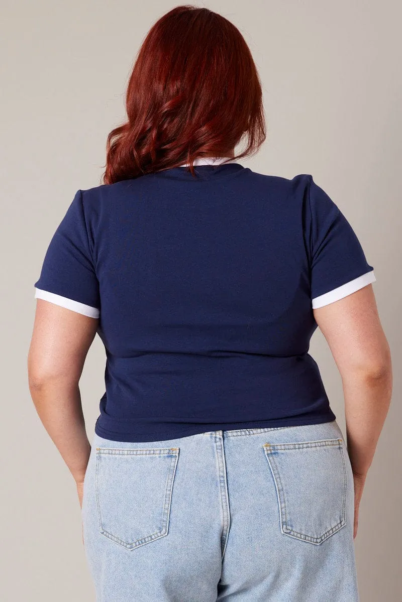 Minimal Style Trend Weekend Comfort Wear Blue Baby T-shirt Crew Neck Short Sleeve Graphic