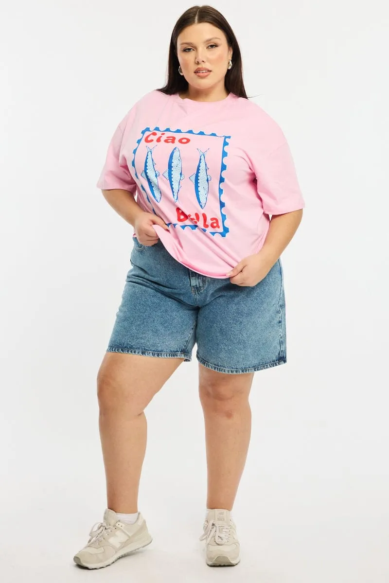 SoftenedNeckline Quality Layer Pink Sardine T-shirt Short Sleeve