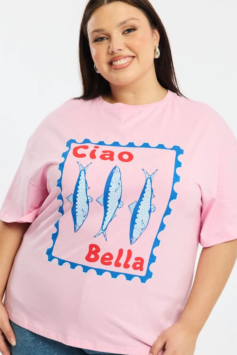 Pink Sardine T-shirt Short Sleeve Colorfast Dye skinny but not tight