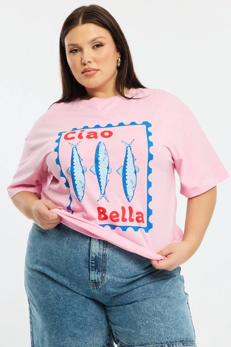 Light and Fresh Pink Sardine T-shirt Short Sleeve