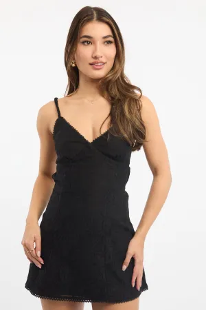 High-Quality Fabric Black Mini Dress Backless Lace