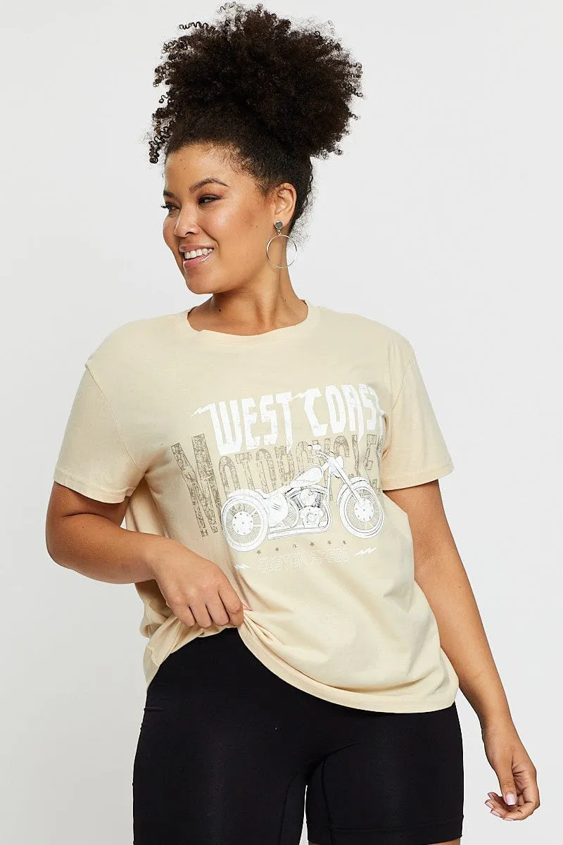 UV resistant Outdoor Gear Beige Graphic T-shirt West Coast Short Sleeve Cotton