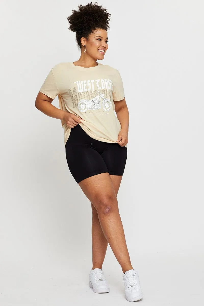 Sleek Layer Chic Vibes Beige Graphic T-shirt West Coast Short Sleeve Cotton