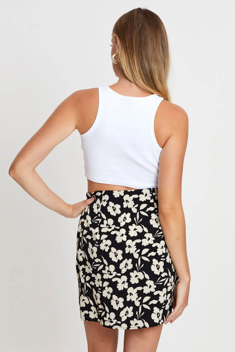 Print Mini Skirt High Rise Pleated Construction