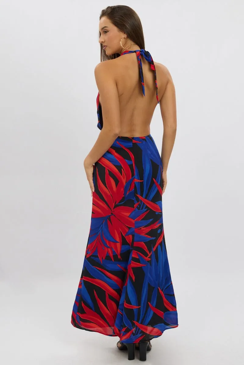 Black Floral Cowl Neck Maxi Dress Storm Calm Ivory Glow
