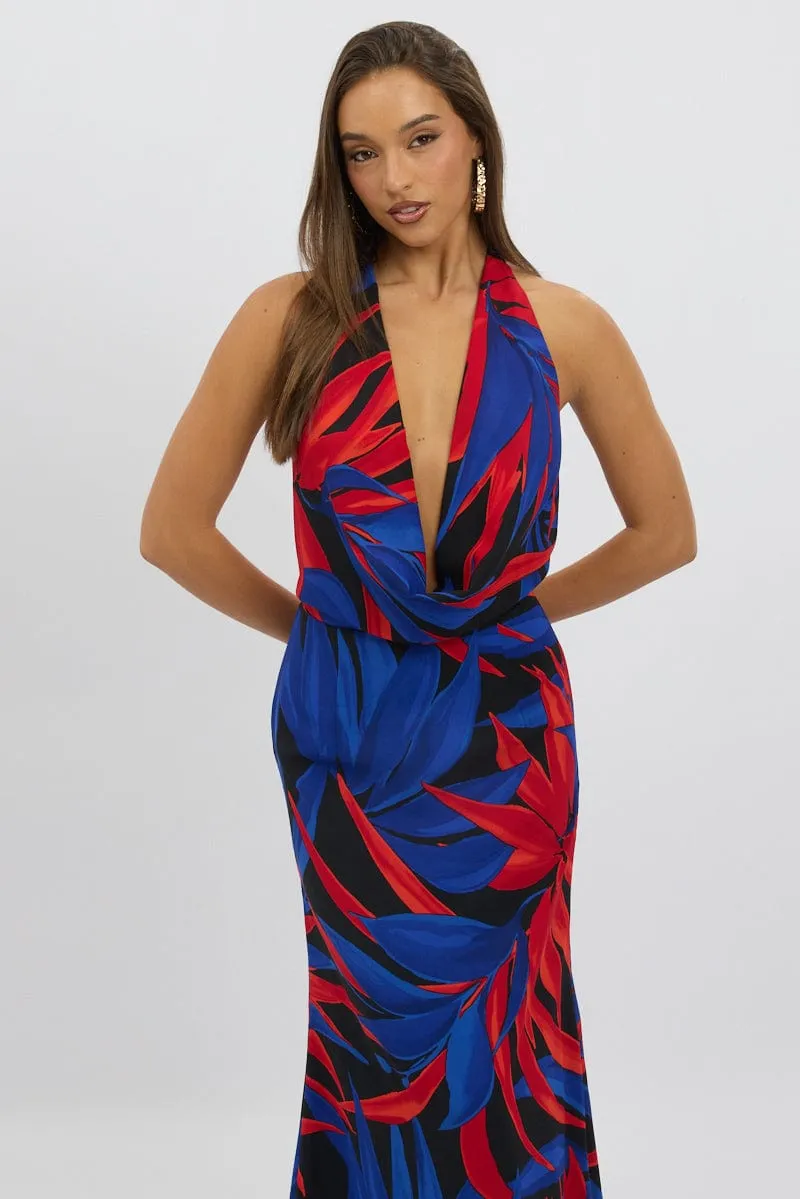 Quartz Glow Gala Mood Black Floral Cowl Neck Maxi Dress