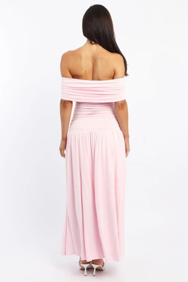 Sequin Glow Night Breeze Pink Off Shoulder Maxi Dress