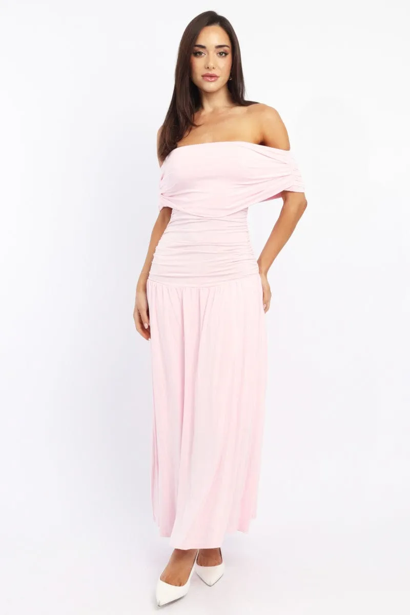 Pink Off Shoulder Maxi Dress Golden Sand