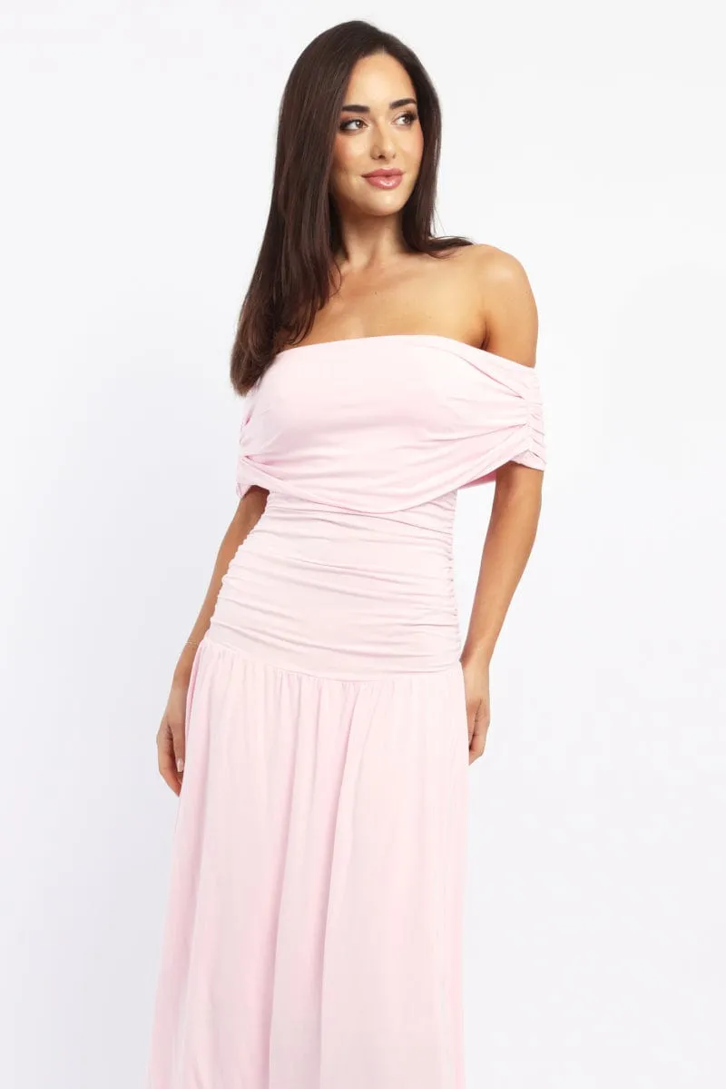Pink Off Shoulder Maxi Dress Dome Glow Platinum Glow