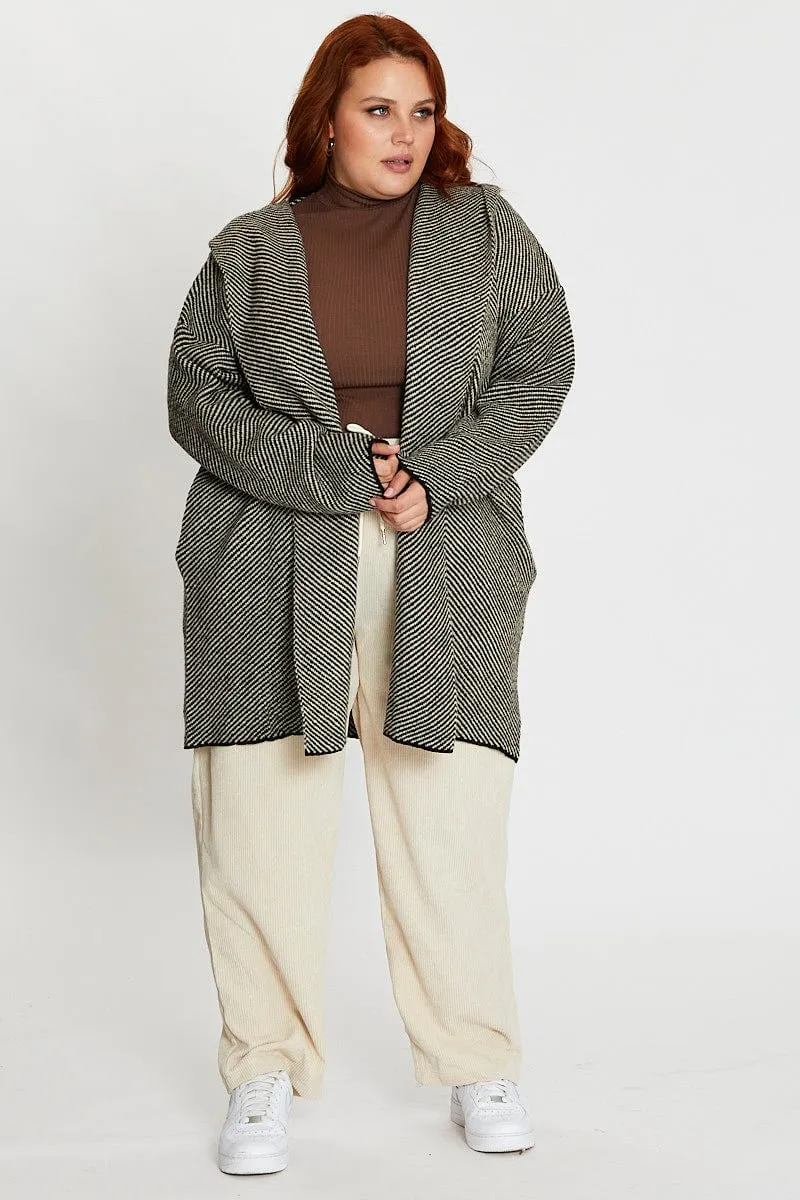 Sporty Fashion Tweed Grey Hoodied Cardigan