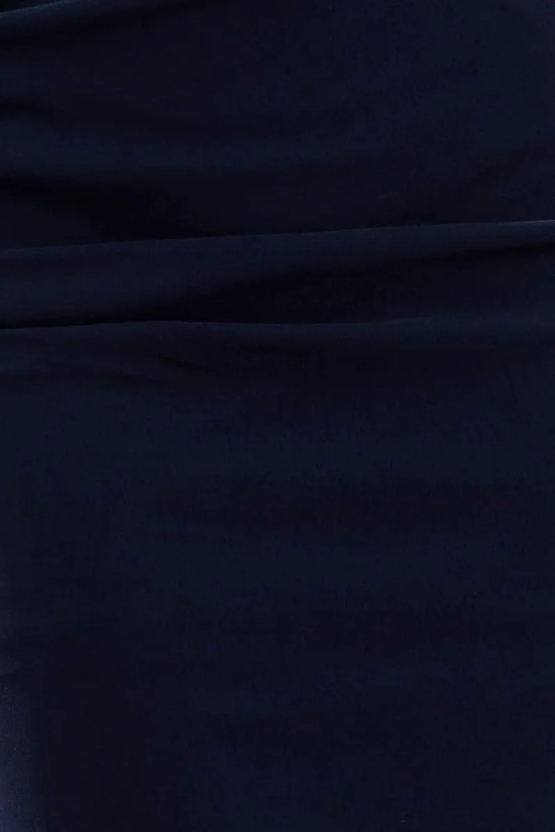 Blue Gathered Midi Skirt High Rise Bengaline Split Unique Feature