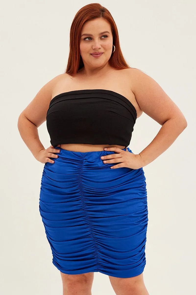 Blue Mini Skirt Ruched Non Restrictive Monochrome Outfit