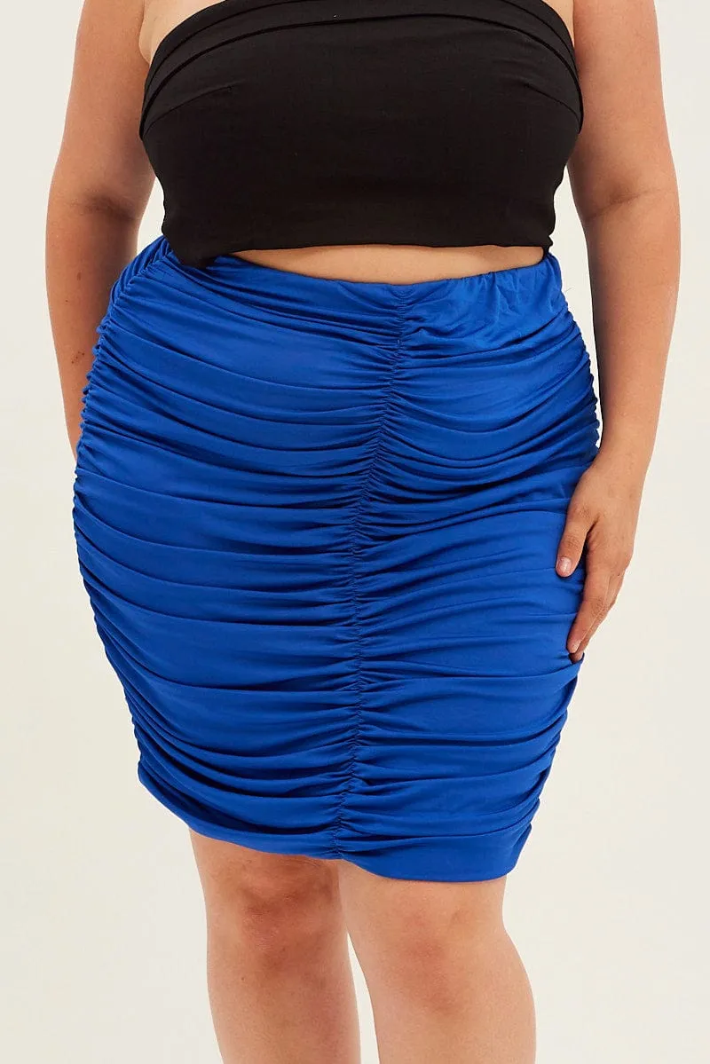 Blue Mini Skirt Ruched Cool Tone