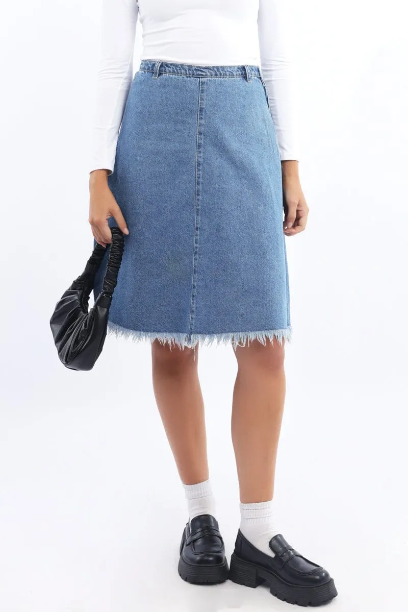 Layered Structure Denim Midi Denim Skirt