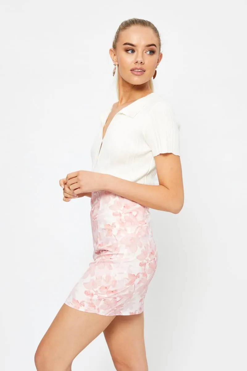 Multi Print A-Line Mini Skirt Casual Comfort Fresh Fit