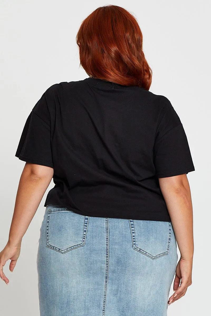 Everyday Fashion Black Crop T-shirt New York Embroidered Cotton Semi