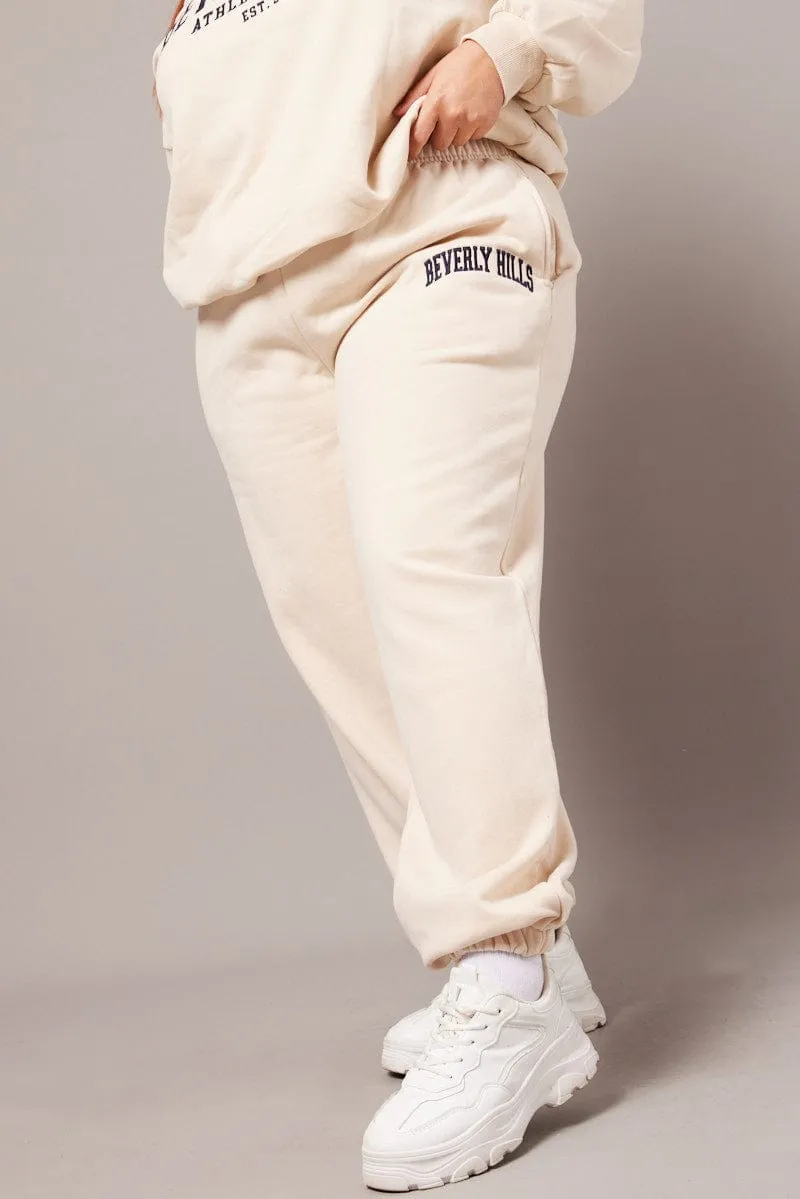 Modern Utility Functional Comfort Wear Beige Track Pants High Rise