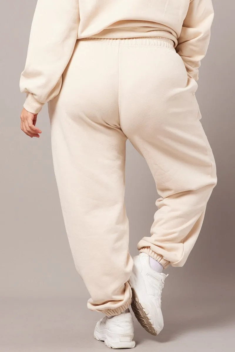 Beige Track Pants High Rise Sleek Style All Time Use