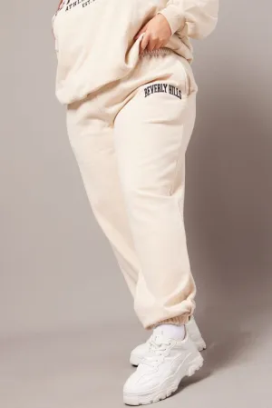 Modern Utility Functional Comfort Wear Beige Track Pants High Rise