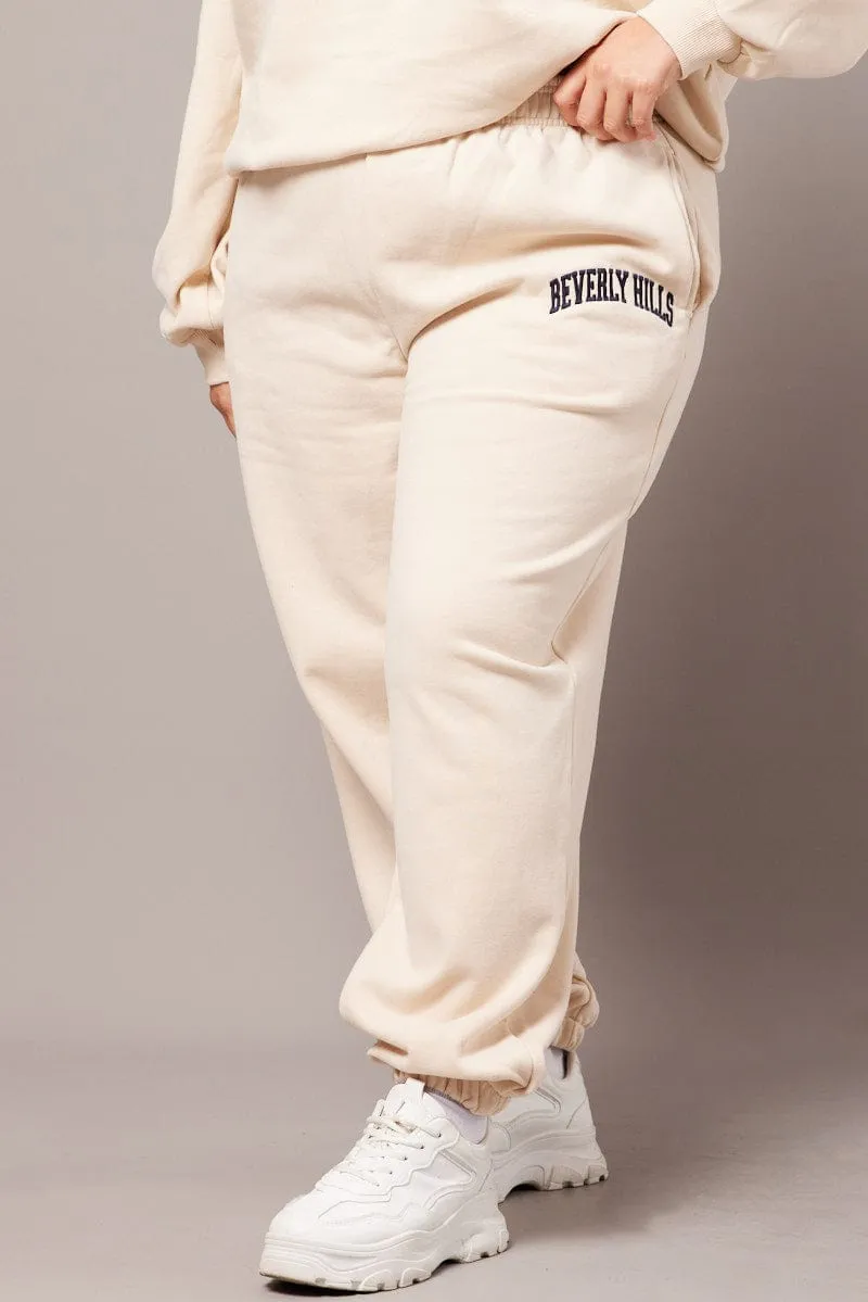 Sustainable Material Blend Beige Track Pants High Rise