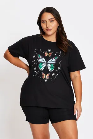 Black Short Sleeve Butterfly Side Split T-shirt Active Look