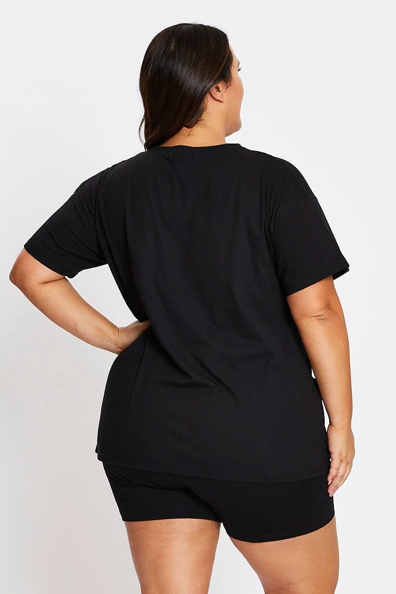 Trendy Layering Outdoor Adventure Black Short Sleeve Butterfly Side Split T-shirt