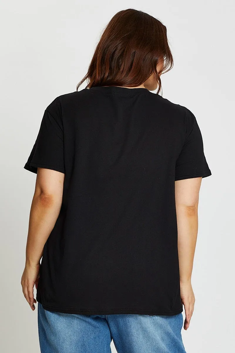 Multi Panel Structure Black Short Sleeve Wild Print Regular T-shirt