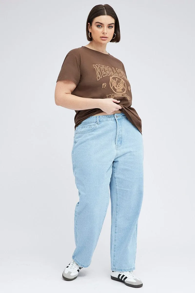 Ultimate Comfort Seamless Edging Brown Graphic T-shirt Short Sleeve Crew Neck