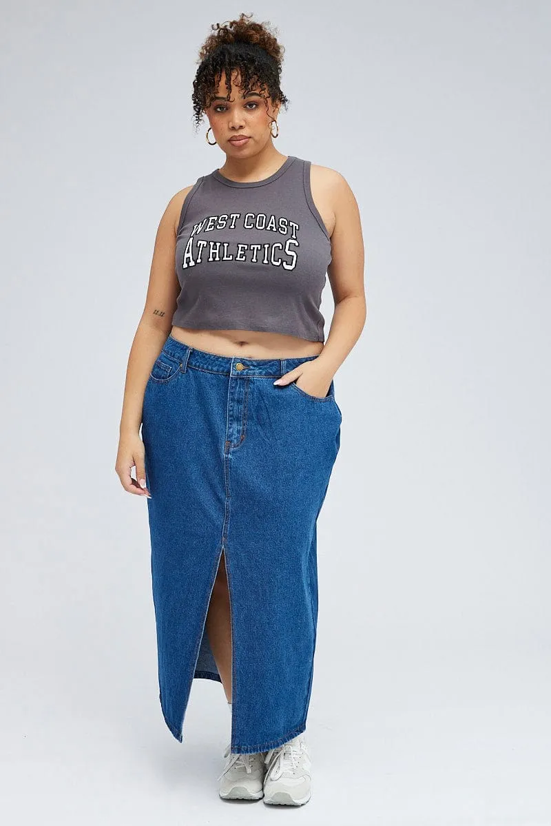 Grey Rib Tank Top With Embroidery Everyday Layer