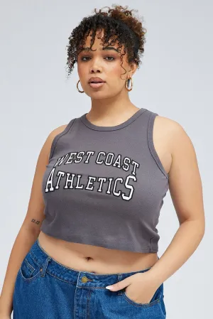 Soft Breathable color blocking Grey Rib Tank Top With Embroidery