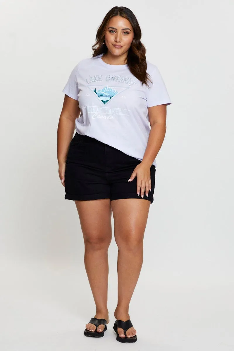 Purple Graphic T-shirt Crew Neck Short Sleeve Sporty Look Wear
