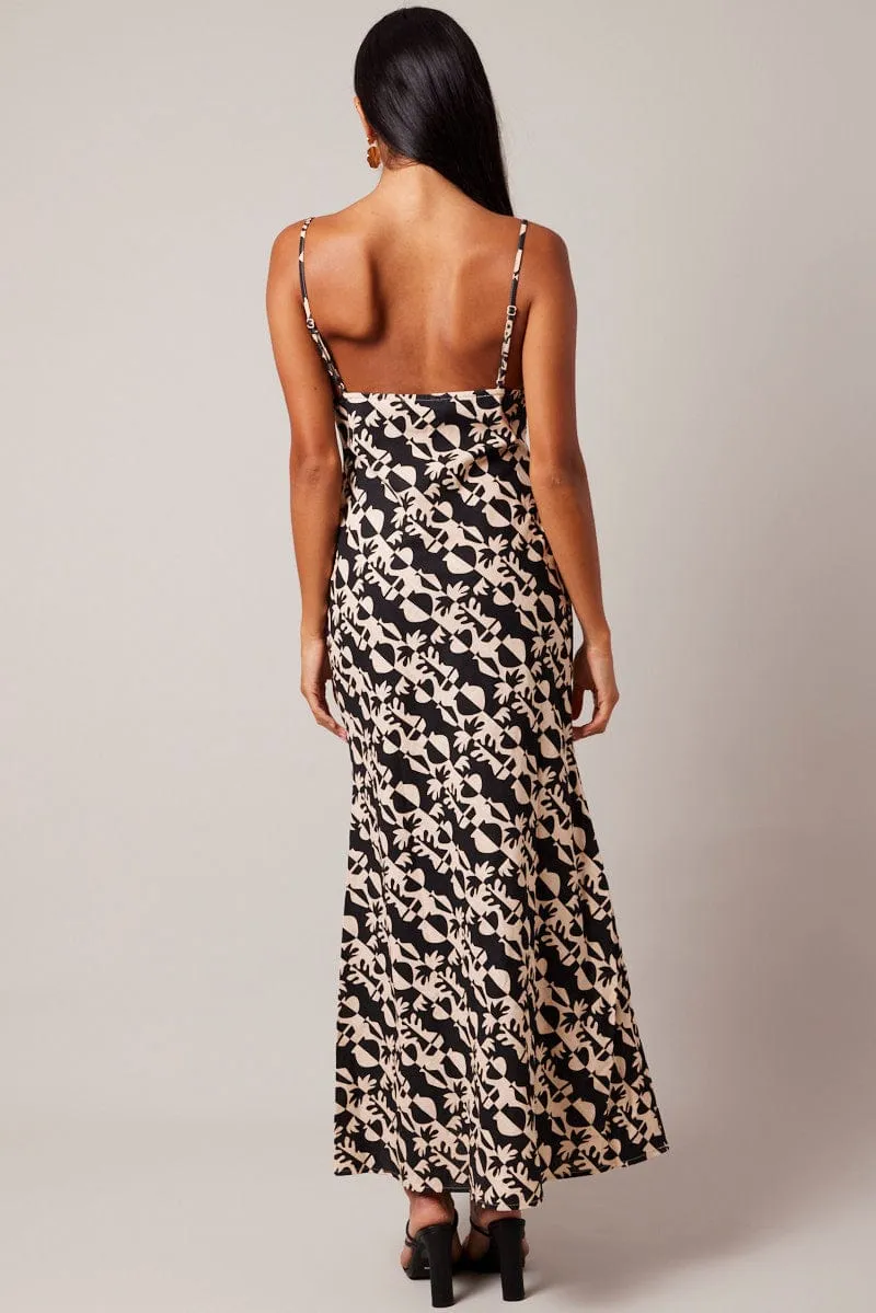 Black Abstract Maxi Dress Strappy Desert Air