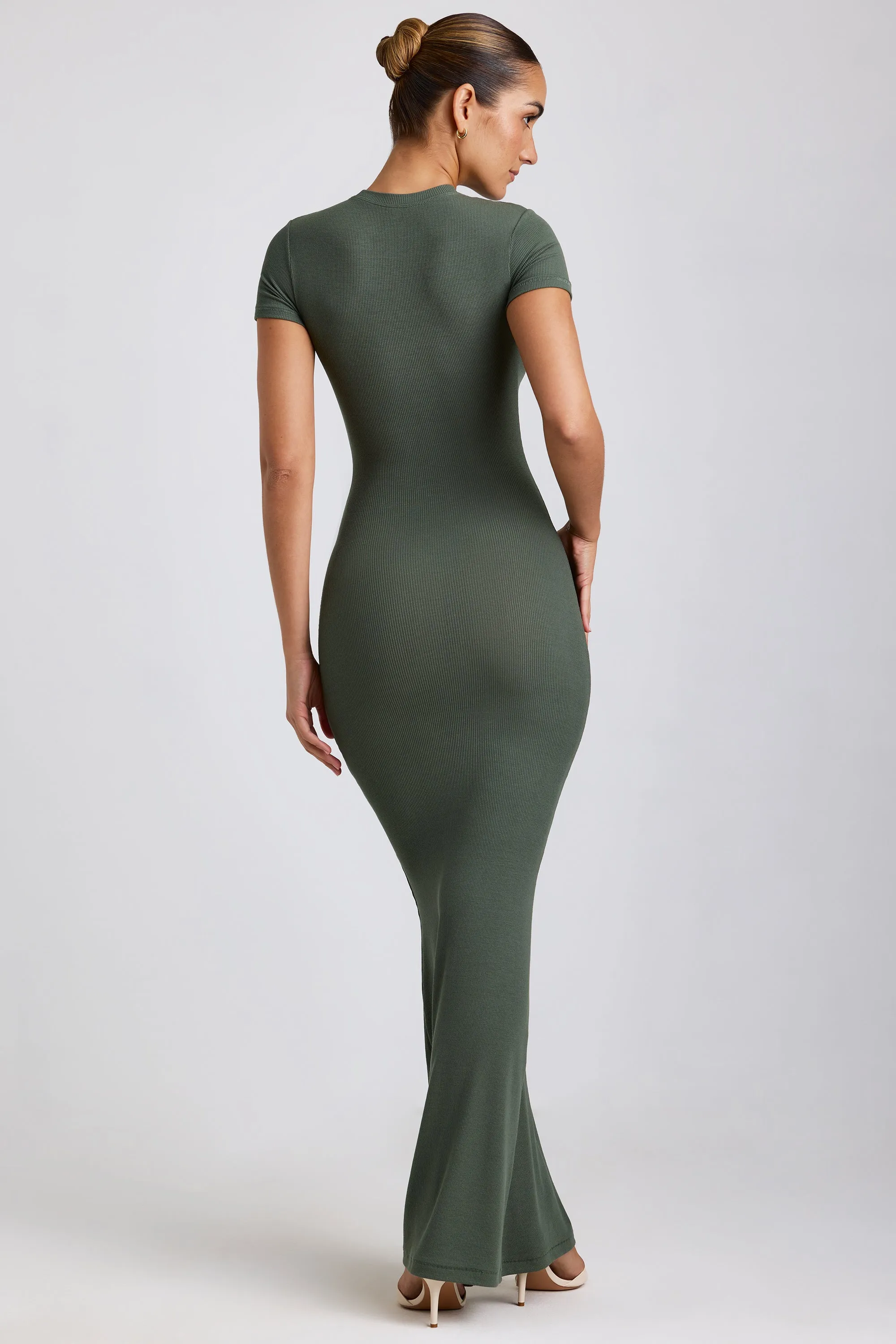 Soft Dawn The soft fabric of this maxi dress provides a luxurious feel while remaining comfortable Ribbed Modal Maxi Dress in Khaki Green