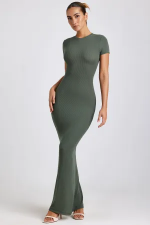 Ethnic Vibe Ribbed Modal Maxi Dress in Khaki Green