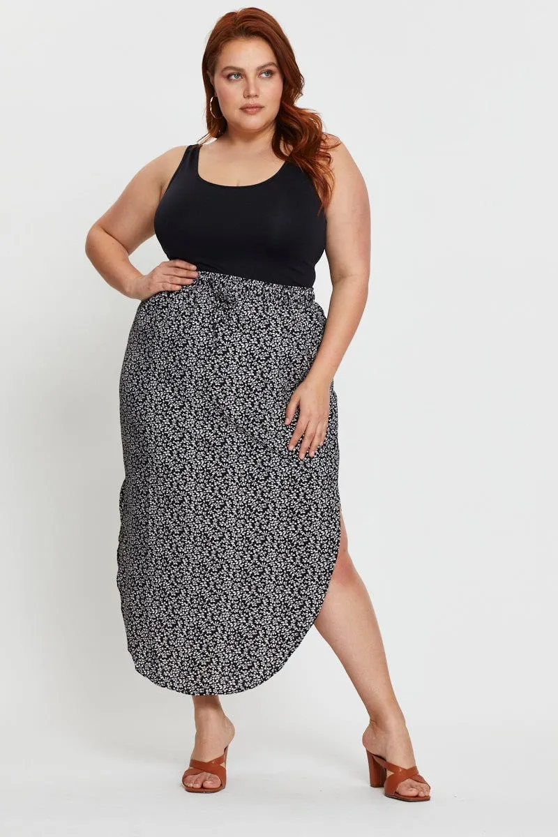 Chic casual Floral Print Midi Skirt Elastic Waist