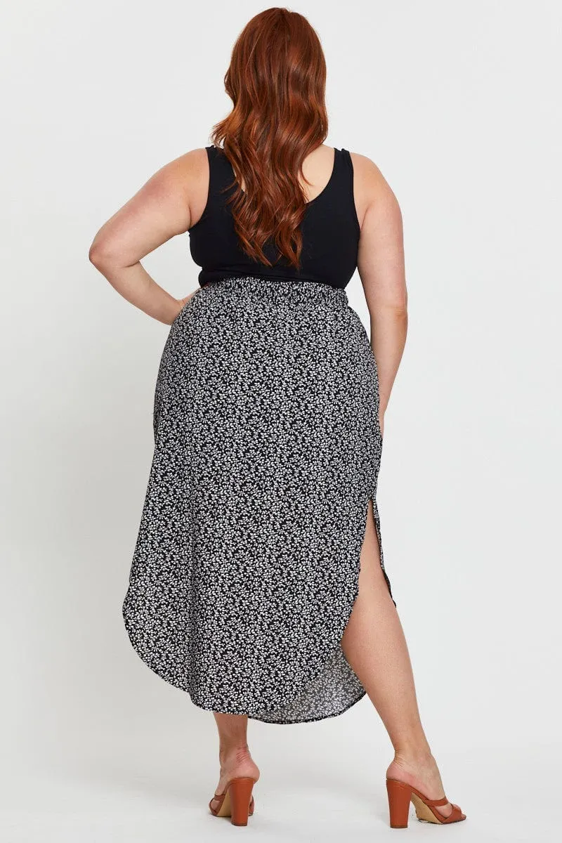 On-The-Go Outfit Breathable Floral Print Midi Skirt Elastic Waist