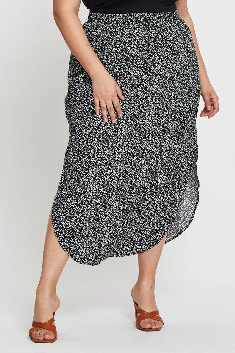 Floral Print Midi Skirt Elastic Waist Sophisticated Mood