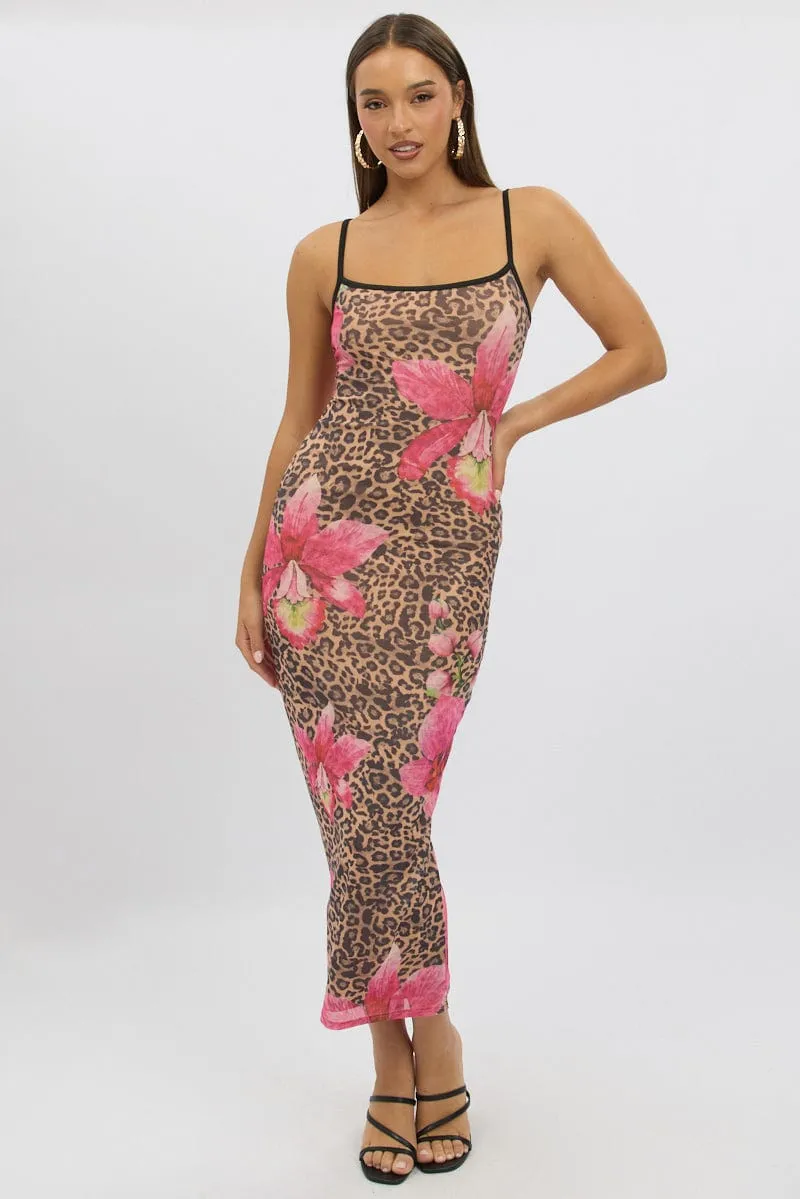 Multi Animal Print Bodycon Dress Maxi Mesh This dress provides the perfect blend of comfort and sophistication for any occasion Love Mood