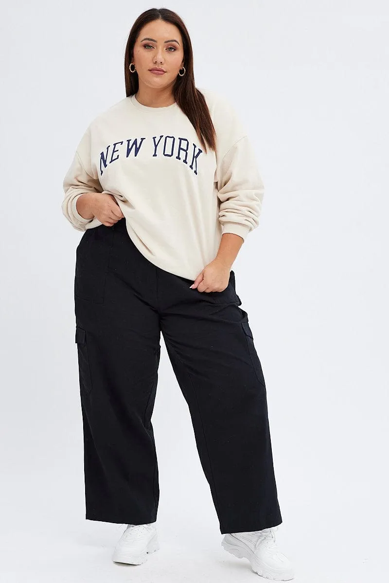 Beige New York Embroidered Sweater Weekend Fit Athletic