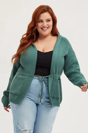 Green Knit Cardigan Long Sleeve Hoodie Timeless Hoodie