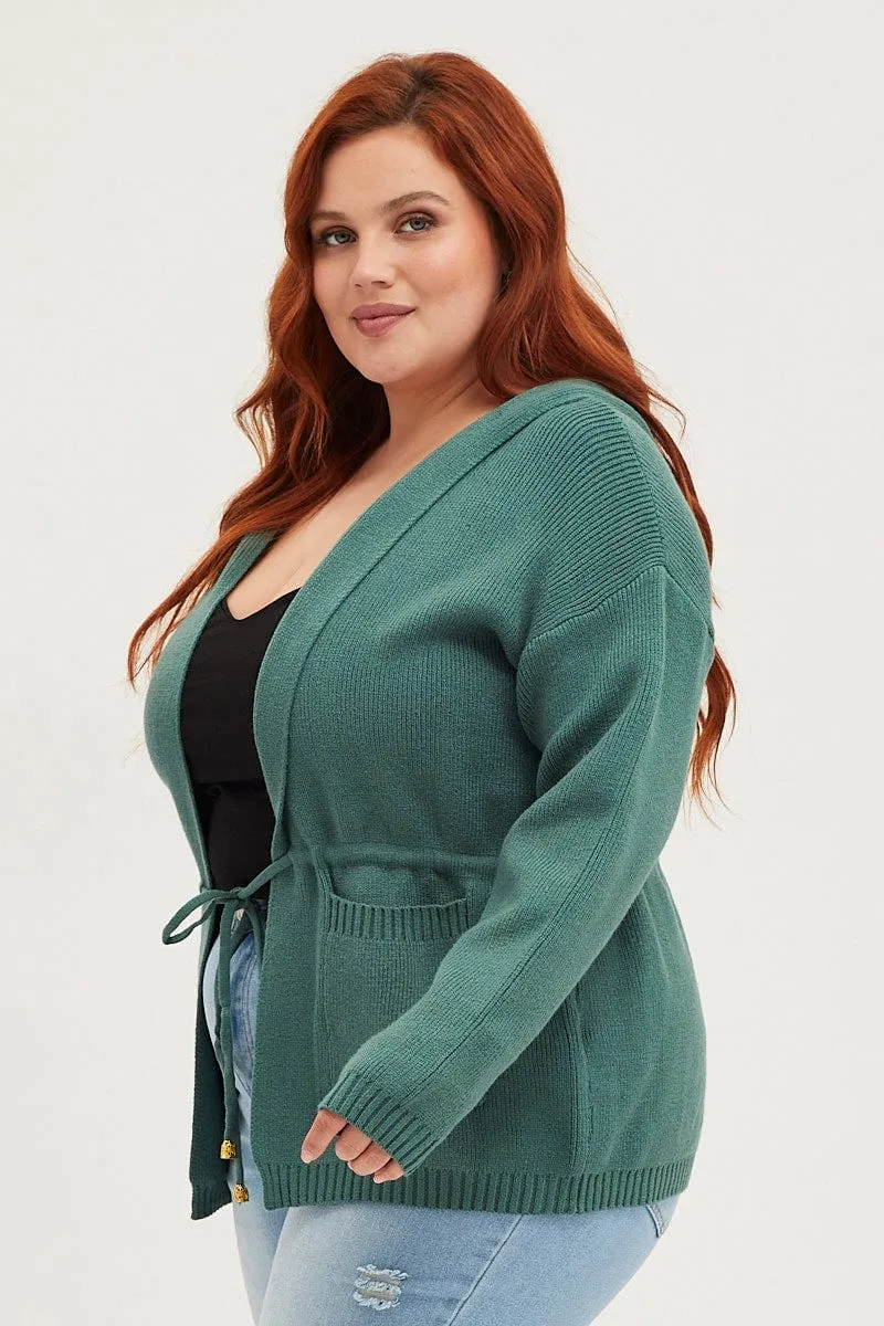 Green Knit Cardigan Long Sleeve Hoodie comfortable for sitting