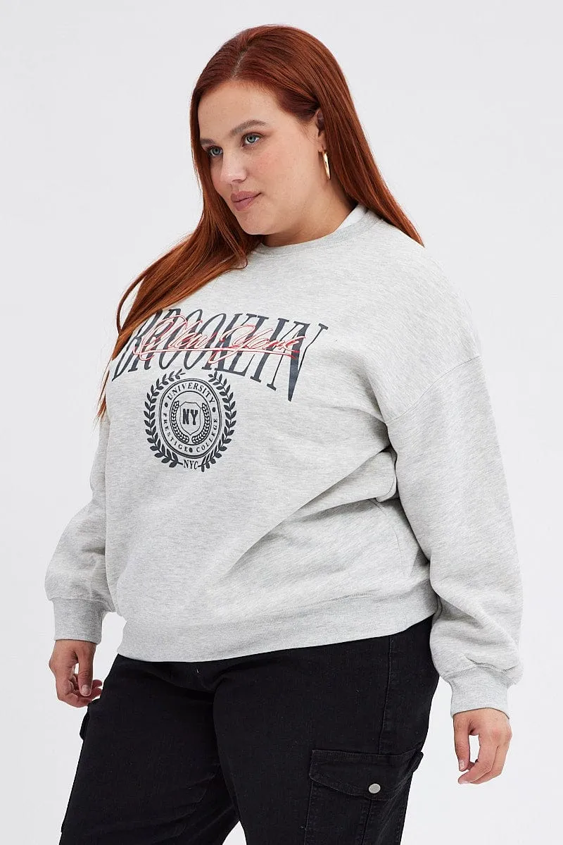 Grey Oversized Sweater Embroidered Light Color